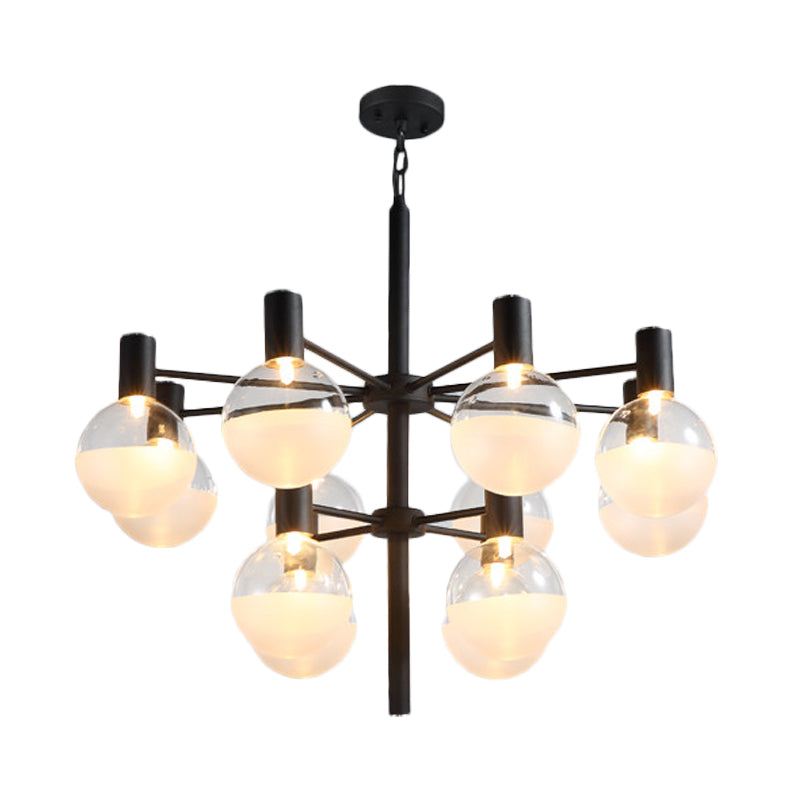 Post-Modern Black/Gold 2-Tier Chandelier: Clear Glass Led 9/12 Lights + Ceiling Lamp