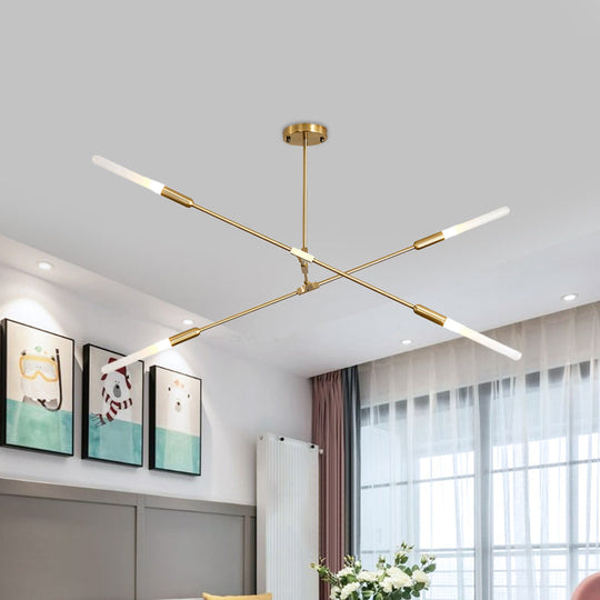 Modern Gold Pendant Light With Opal Glass Shade - Linear Hanging Fixture 4/6/8 Lights