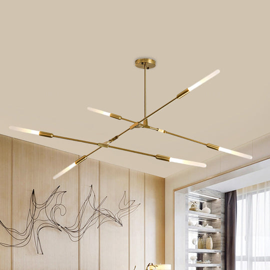 Modern Gold Pendant Light With Opal Glass Shade - Linear Hanging Fixture 4/6/8 Lights 6 /