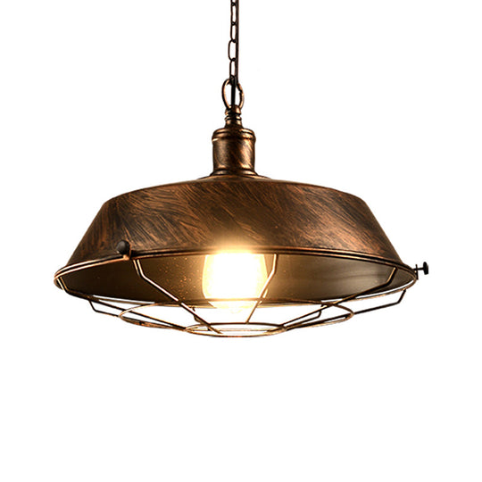 Antique Style Iron Barn Hanging Light with Wire Guard - 10"/14"/18" Dia - Brass/Bronze/Black