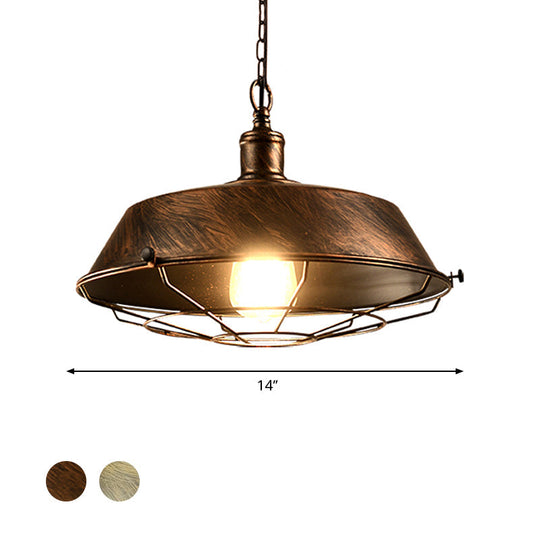 Antique Style Iron Barn Hanging Light with Wire Guard - 10"/14"/18" Dia - Brass/Bronze/Black