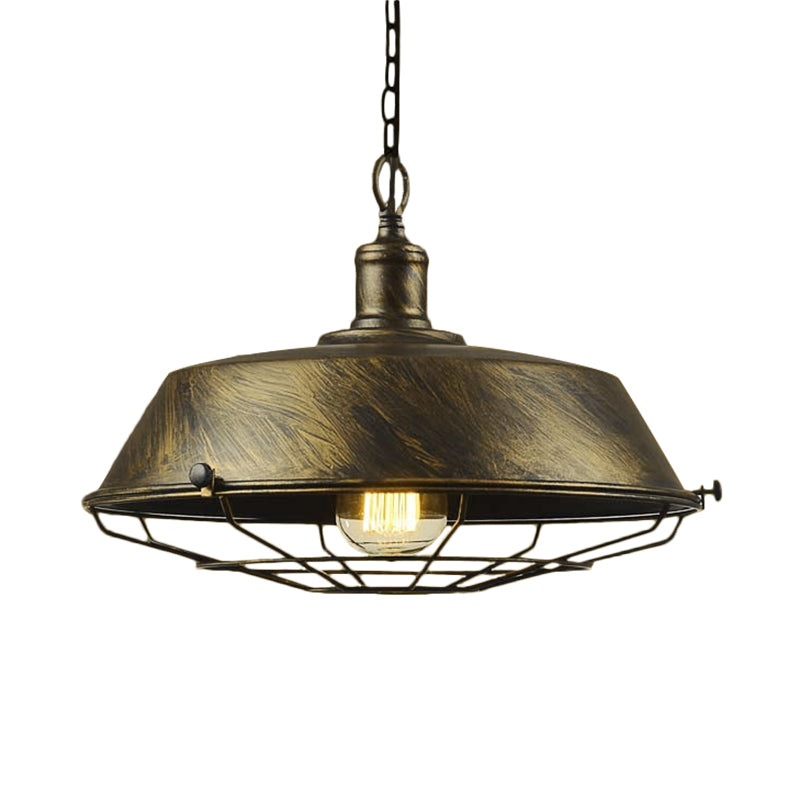 Antique Style Iron Barn Hanging Light with Wire Guard - 10"/14"/18" Dia - Brass/Bronze/Black