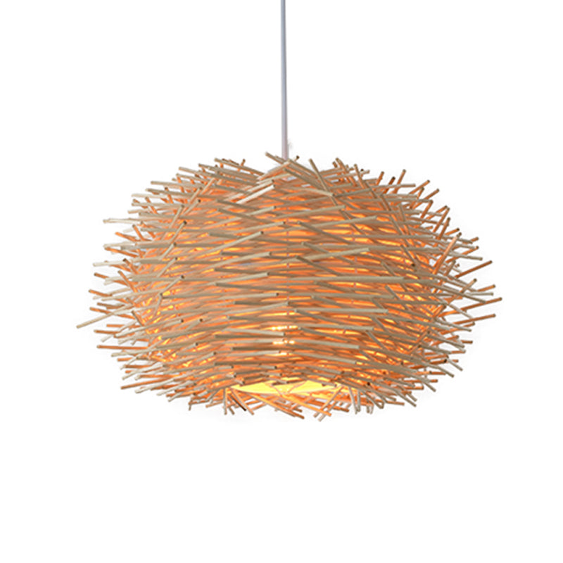 Farmhouse Single Light Luminaire: Rustic Wood Bird Nest Hanging In Brown/Wood For Cafes &