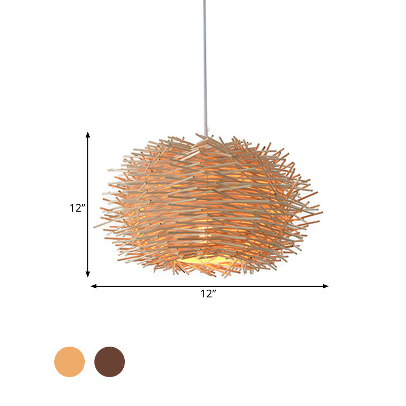 Farmhouse Single Light Luminaire: Rustic Wood Bird Nest Hanging In Brown/Wood For Cafes &