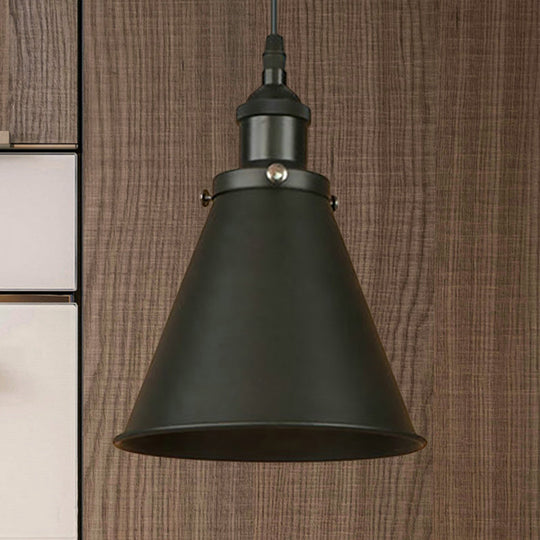 Industrial Style Cone-Shaped Hanging Pendant Lamp - Black/Brass Iron, Ideal for Dining Room Lighting