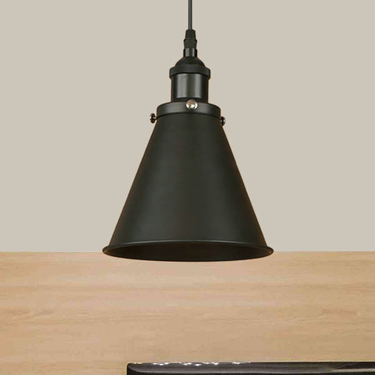 Industrial Style Cone-Shaped Hanging Pendant Lamp - Black/Brass Iron, Ideal for Dining Room Lighting