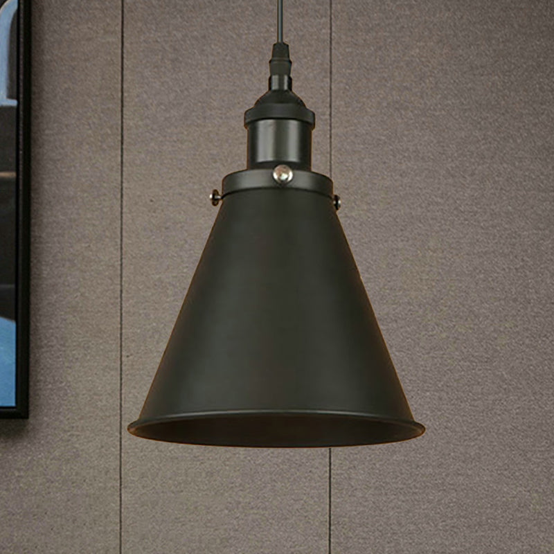 Industrial Style Cone-Shaped Hanging Pendant Lamp - Black/Brass Iron, Ideal for Dining Room Lighting