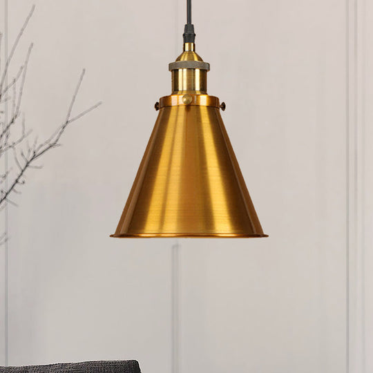 Industrial Style Black/Brass Cone Pendant Light For Dining Room