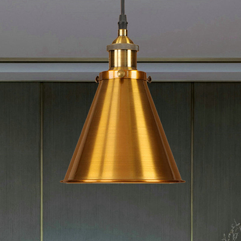 Industrial Style Cone-Shaped Hanging Pendant Lamp - Black/Brass Iron, Ideal for Dining Room Lighting