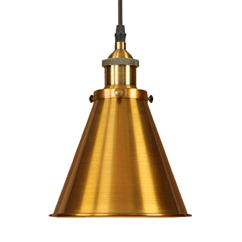 Industrial Style Cone-Shaped Hanging Pendant Lamp - Black/Brass Iron, Ideal for Dining Room Lighting