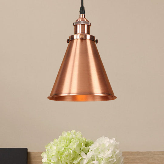 Industrial Style Cone-Shaped Hanging Pendant Lamp - Black/Brass Iron, Ideal for Dining Room Lighting