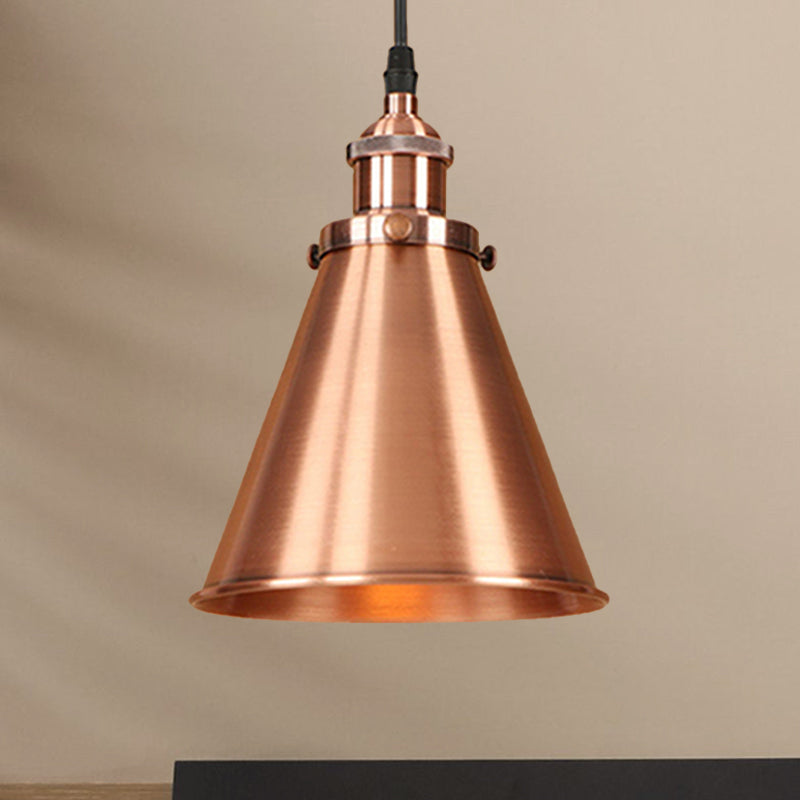 Industrial Style Cone-Shaped Hanging Pendant Lamp - Black/Brass Iron, Ideal for Dining Room Lighting