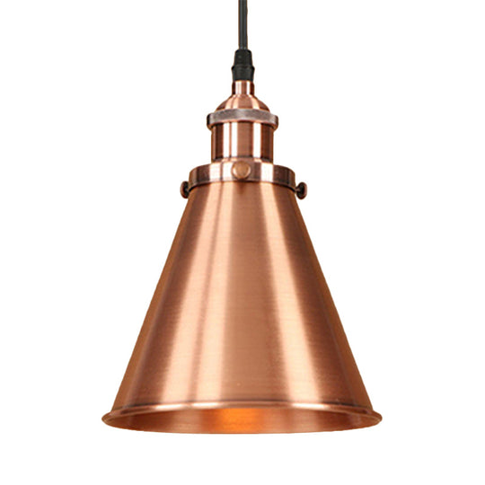 Industrial Style Cone-Shaped Hanging Pendant Lamp - Black/Brass Iron, Ideal for Dining Room Lighting