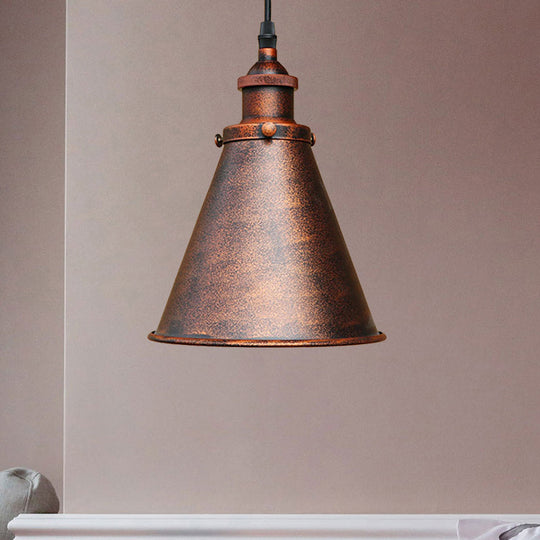 Industrial Style Cone-Shaped Hanging Pendant Lamp - Black/Brass Iron, Ideal for Dining Room Lighting