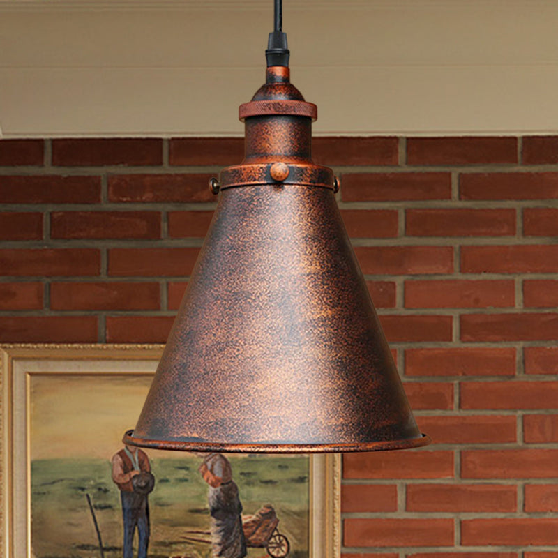 Industrial Style Cone-Shaped Hanging Pendant Lamp - Black/Brass Iron, Ideal for Dining Room Lighting