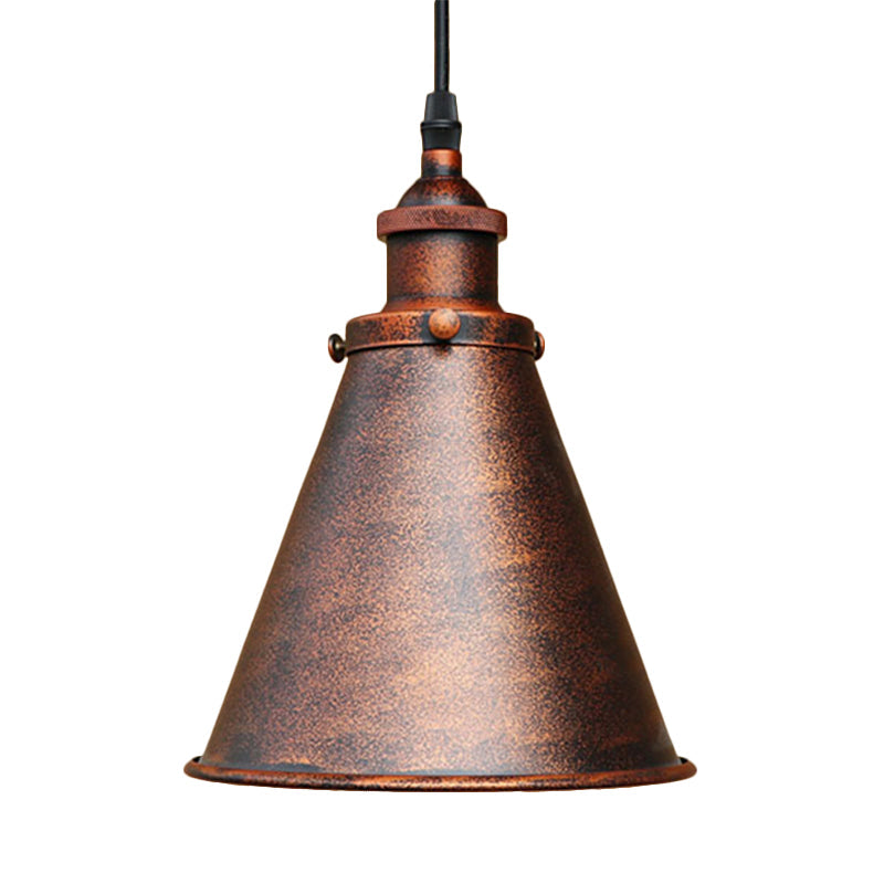 Industrial Style Cone-Shaped Hanging Pendant Lamp - Black/Brass Iron, Ideal for Dining Room Lighting