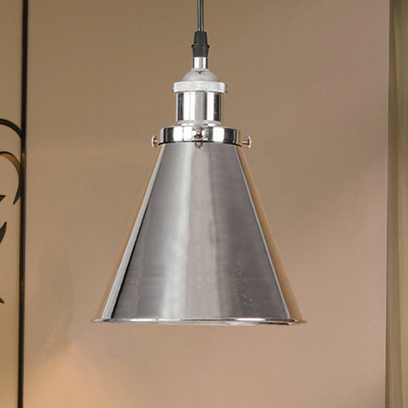 Industrial Style Cone-Shaped Hanging Pendant Lamp - Black/Brass Iron, Ideal for Dining Room Lighting