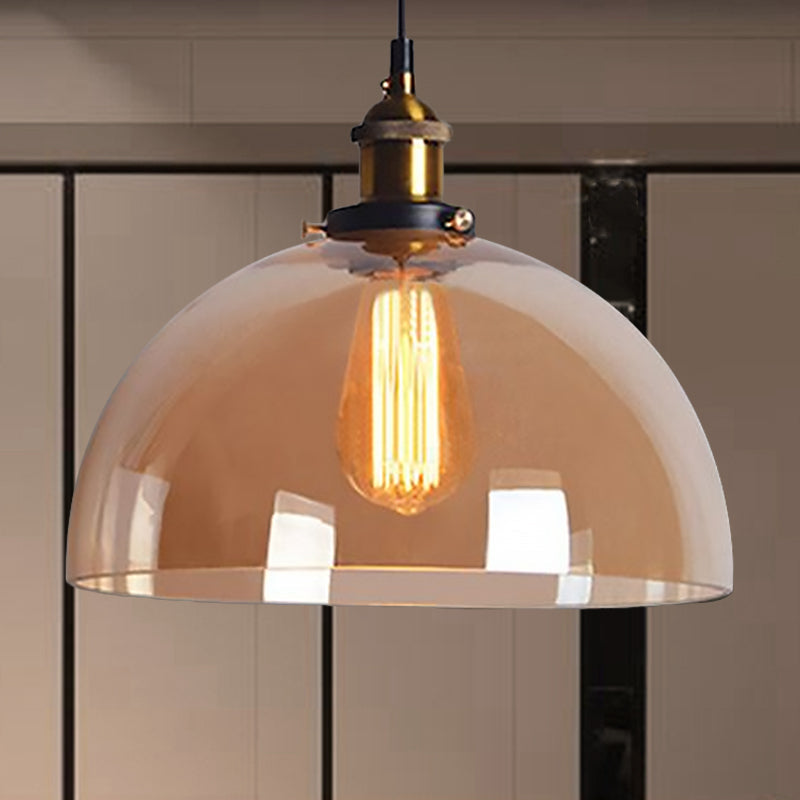 Industrial Brass Dome Pendant Ceiling Light With Clear/Amber Glass - 1 Fixture Amber