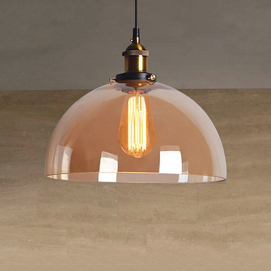 Industrial Brass Dome Pendant Ceiling Light With Clear/Amber Glass - 1 Fixture