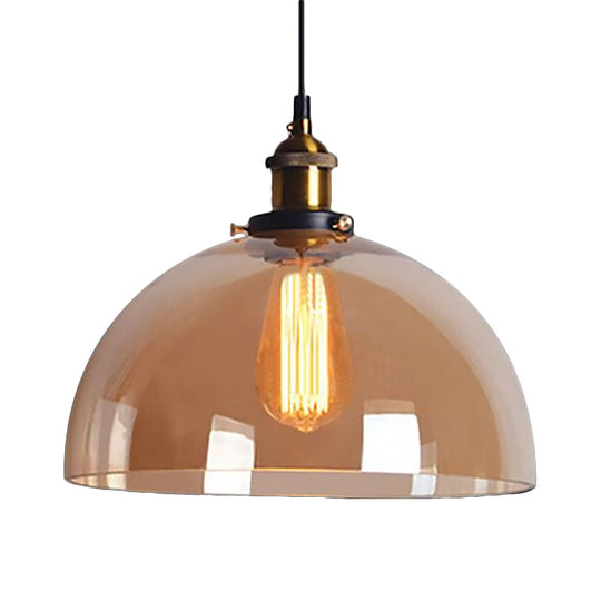 Industrial Brass Dome Pendant Light - Clear/Amber Glass