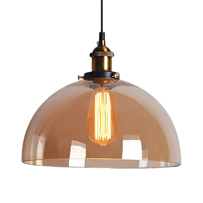 Industrial Brass Dome Pendant Ceiling Light With Clear/Amber Glass - 1 Fixture