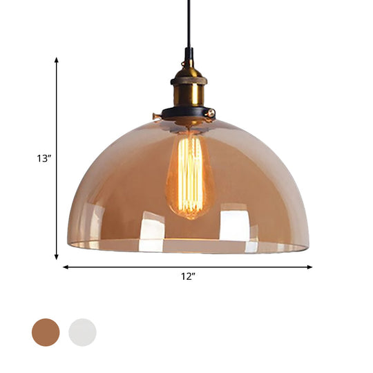 Industrial Brass Dome Pendant Light - Clear/Amber Glass