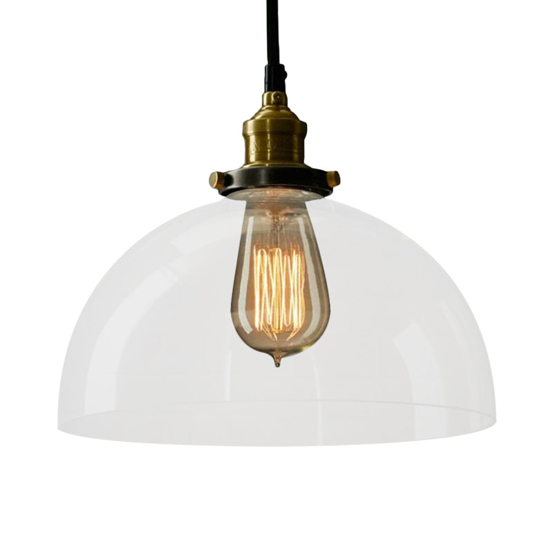 Industrial Brass Dome Pendant Light - Clear/Amber Glass