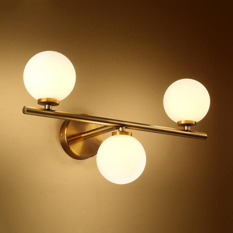 Modern 3-Light Gold Wall Sconce With White Glass And Led Flush Mount