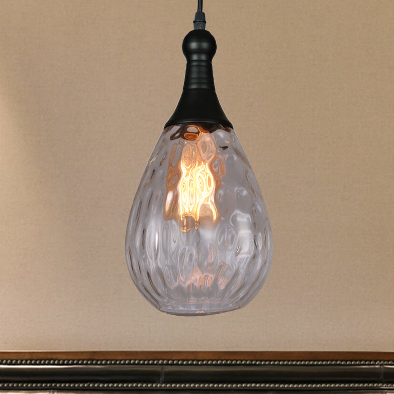 Daisy - Industrial Black/Brass Teardrop Ceiling Light Industrial Clear/Amber/Grey Water Glass 1-Light Bedroom Pendant Lighting Fixture