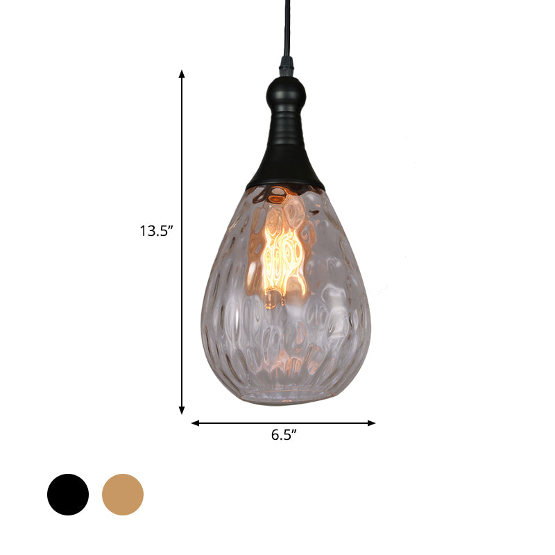 Daisy - Industrial Black/Brass Teardrop Ceiling Light Industrial Clear/Amber/Grey Water Glass 1-Light Bedroom Pendant Lighting Fixture