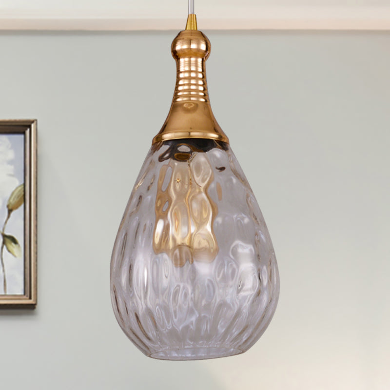 Black/Brass Teardrop Ceiling Light Industrial Clear/Amber/Grey Water Glass 1-Light Bedroom Pendant Lighting Fixture