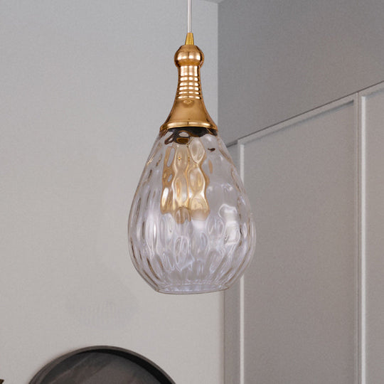 Black/Brass Teardrop Ceiling Light Industrial Clear/Amber/Grey Water Glass 1-Light Bedroom Pendant Lighting Fixture