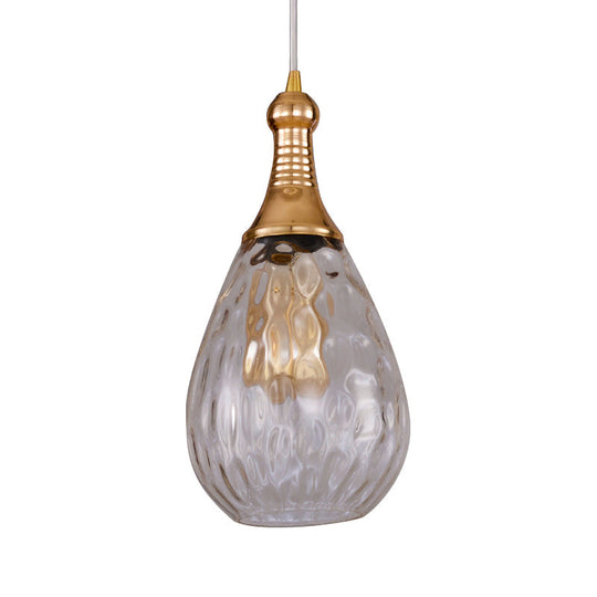 Black/Brass Teardrop Ceiling Light Industrial Clear/Amber/Grey Water Glass 1-Light Bedroom Pendant Lighting Fixture