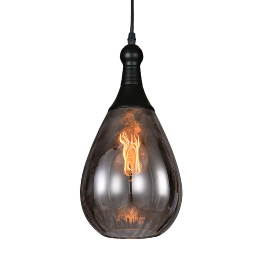 Black/Brass Teardrop Ceiling Light Industrial Clear/Amber/Grey Water Glass 1-Light Bedroom Pendant Lighting Fixture