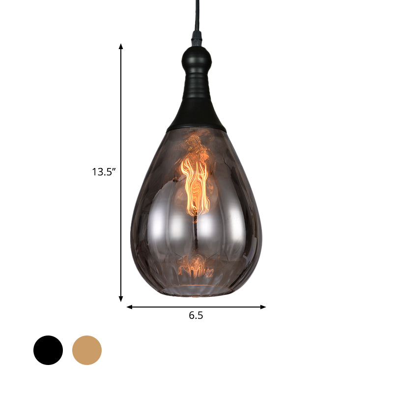 Daisy - Industrial Black/Brass Teardrop Ceiling Light Industrial Clear/Amber/Grey Water Glass 1-Light Bedroom Pendant Lighting Fixture