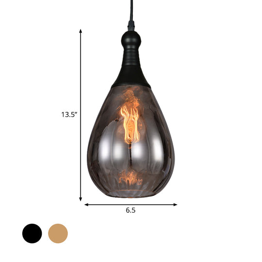 Daisy - Industrial Black/Brass Teardrop Ceiling Light Industrial Clear/Amber/Grey Water Glass 1-Light Bedroom Pendant Lighting Fixture