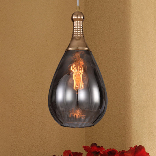 Black/Brass Teardrop Ceiling Light Industrial Clear/Amber/Grey Water Glass 1-Light Bedroom Pendant Lighting Fixture