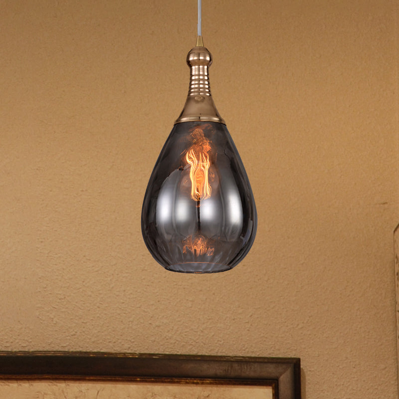 Daisy - Industrial Black/Brass Teardrop Ceiling Light Industrial Clear/Amber/Grey Water Glass 1-Light Bedroom Pendant Lighting Fixture