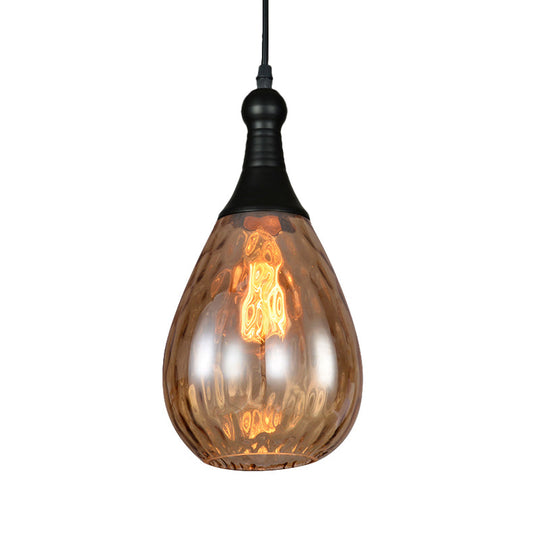 Black/Brass Teardrop Ceiling Light Industrial Clear/Amber/Grey Water Glass 1-Light Bedroom Pendant Lighting Fixture