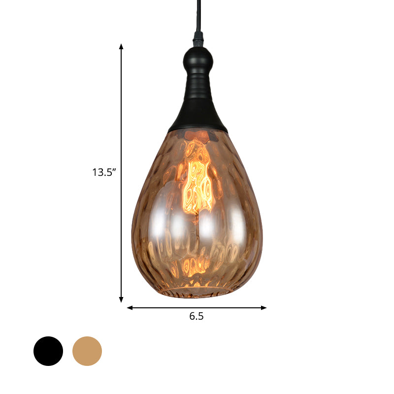 Daisy - Industrial Black/Brass Teardrop Ceiling Light Industrial Clear/Amber/Grey Water Glass 1-Light Bedroom Pendant Lighting Fixture