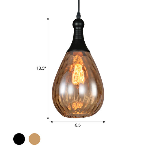 Daisy - Industrial Black/Brass Teardrop Ceiling Light Industrial Clear/Amber/Grey Water Glass 1-Light Bedroom Pendant Lighting Fixture