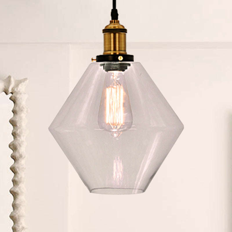 Industrial Geometric Brass Pendant Light with Clear Glass for Indoor Use