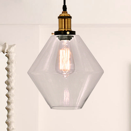 Industrial Geometric Brass Pendant Light with Clear Glass for Indoor Use