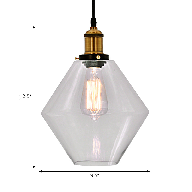 Industrial Geometric Brass Pendant Light with Clear Glass for Indoor Use