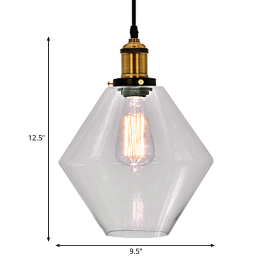 Industrial Geometric Brass Pendant Light with Clear Glass for Indoor Use