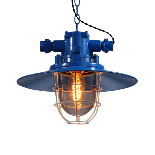 Industrial Single-Light Hanging Ceiling Pendant with Clear Glass Cone Shade in White/Red/Rust Tones