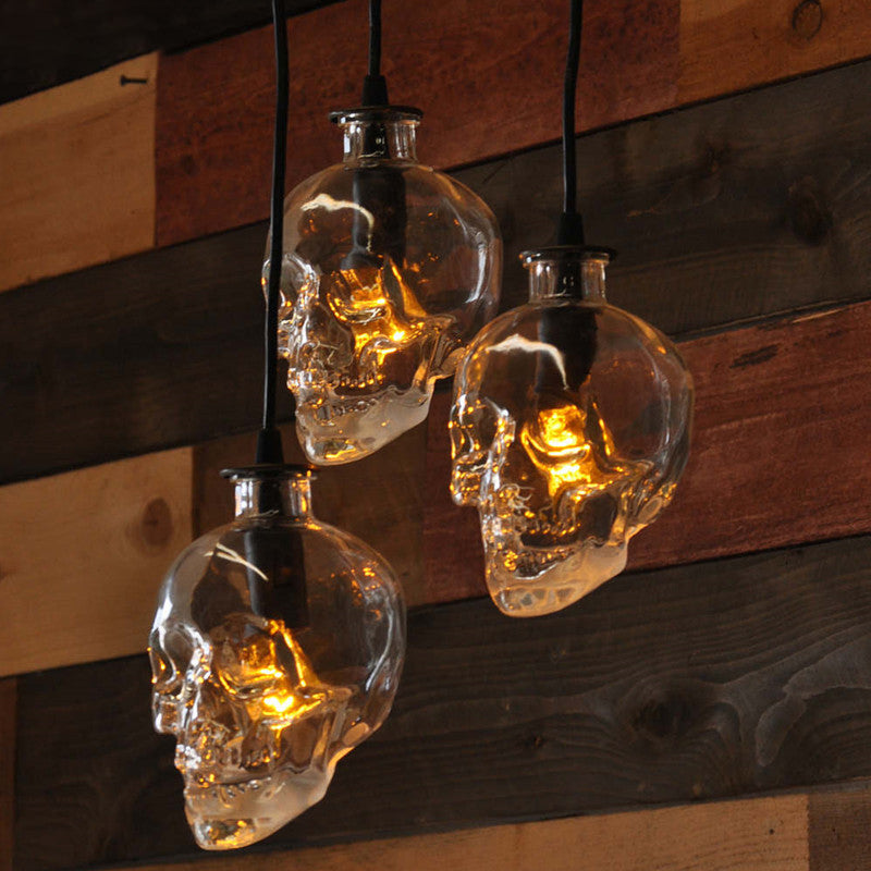 Industrial Clear Glass Pendant Light With Skull Shade Bar - Black Hanging Kit For Modern Lighting