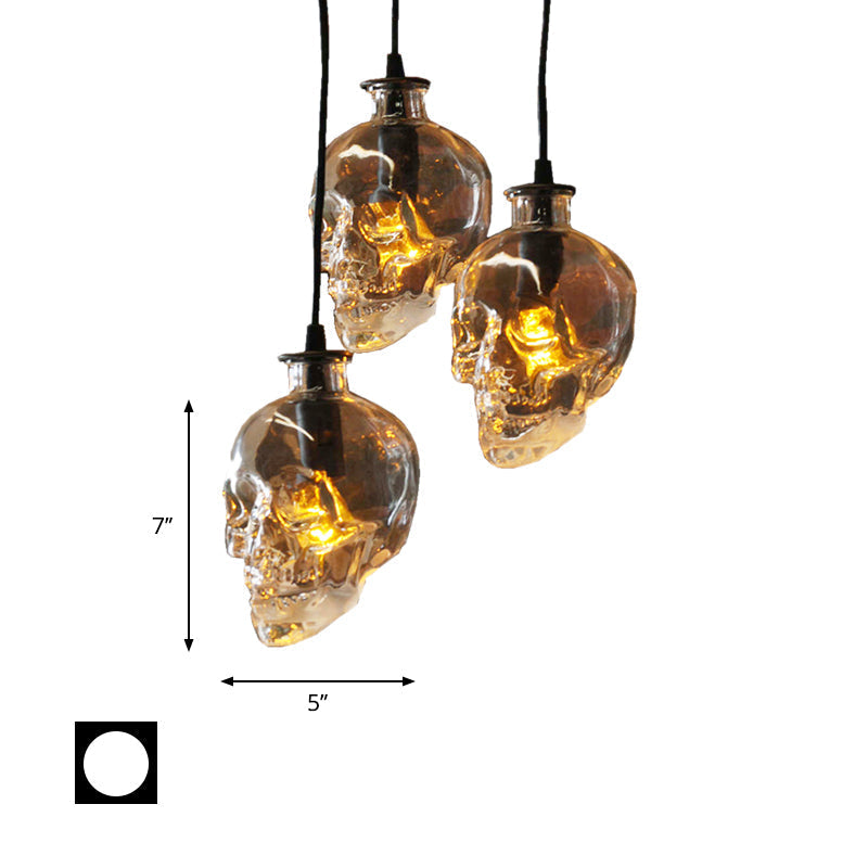 Industrial Clear Glass Pendant Light With Skull Shade Bar - Black Hanging Kit For Modern Lighting