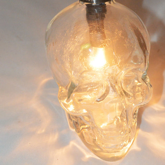 Industrial Clear Glass Pendant Light with Skull Shade Bar - 1 Light, Black Finish