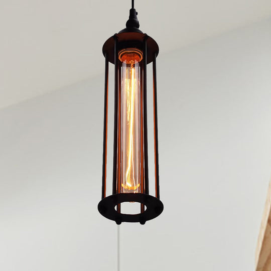 Industrial Metal Cage Pendant Light with Black/Bronze Finish - Bedroom hanging lamp fixture